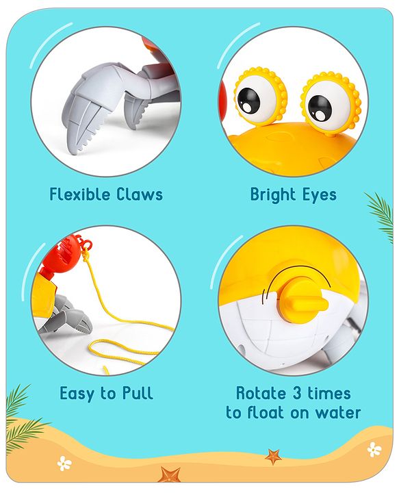 Babyhug Pull Along Crab Toy - Yellow