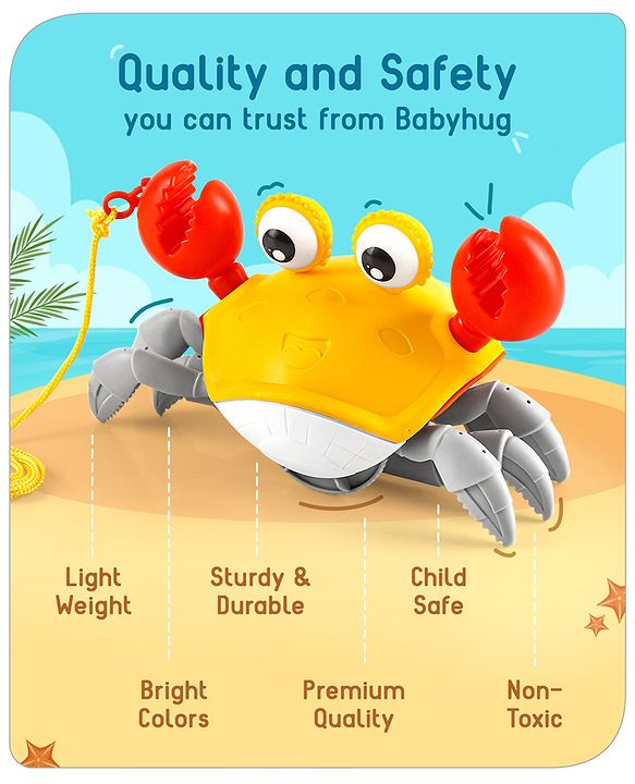 Babyhug Pull Along Crab Toy - Yellow