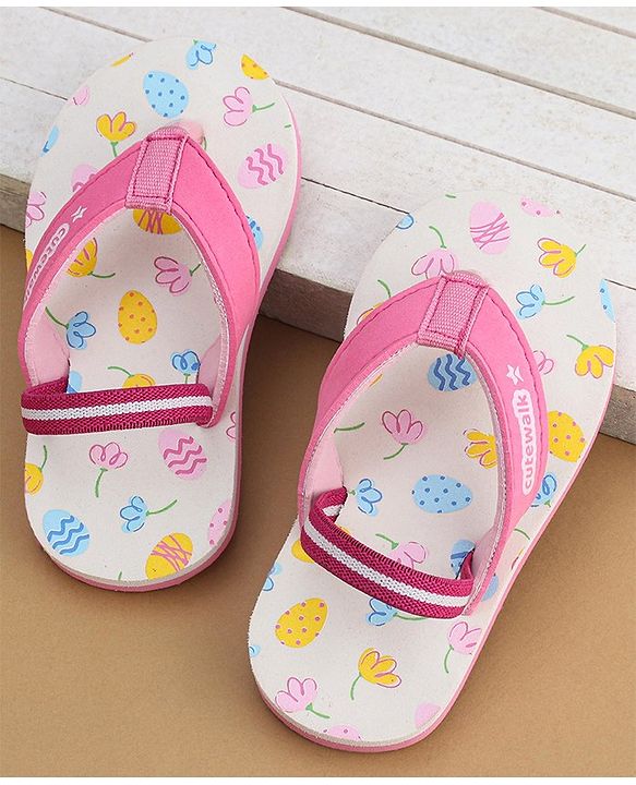 Cute Walk by Babyhug Flip Flops with Back Strap Floral Print - Pink