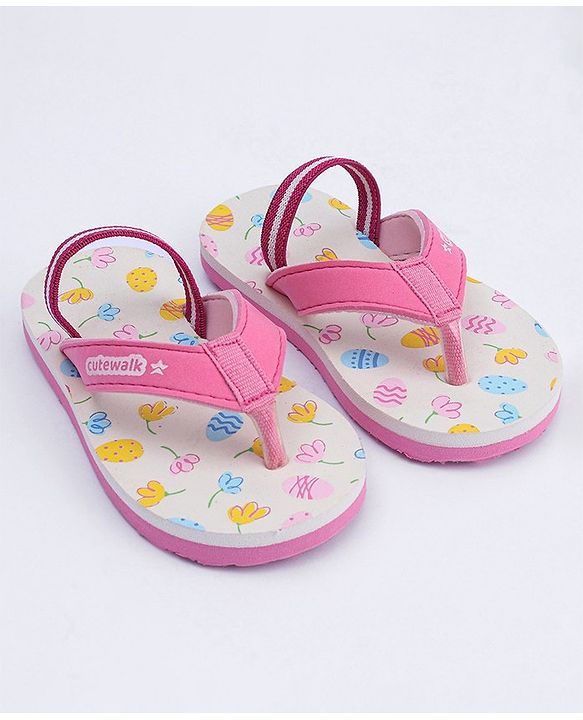 Cute Walk by Babyhug Flip Flops with Back Strap Floral Print - Pink