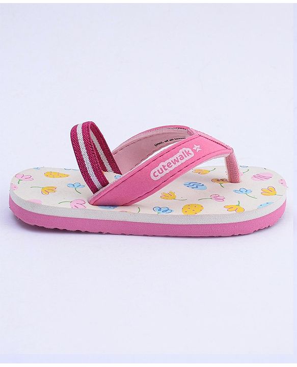 Cute Walk by Babyhug Flip Flops with Back Strap Floral Print - Pink