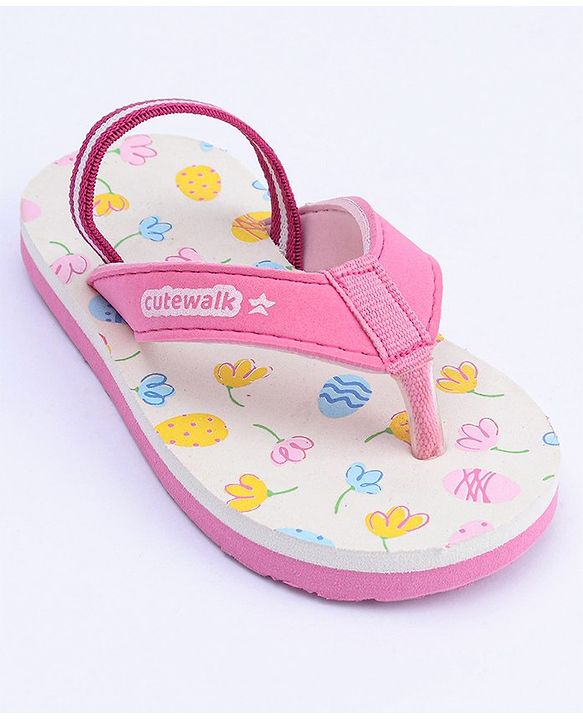 Cute Walk by Babyhug Flip Flops with Back Strap Floral Print - Pink
