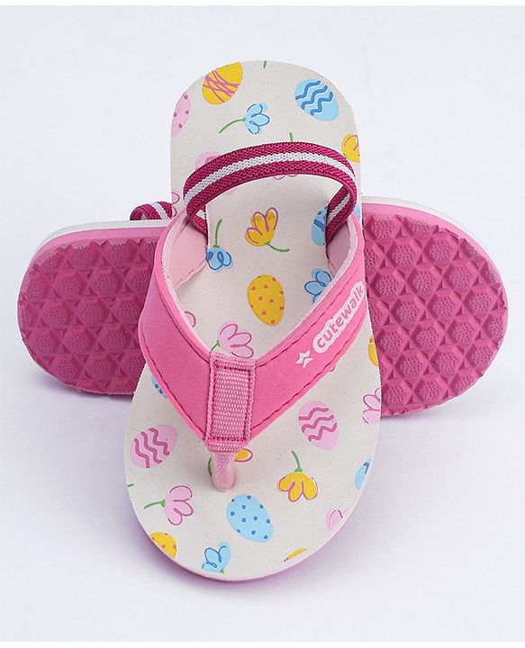 Cute Walk by Babyhug Flip Flops with Back Strap Floral Print - Pink