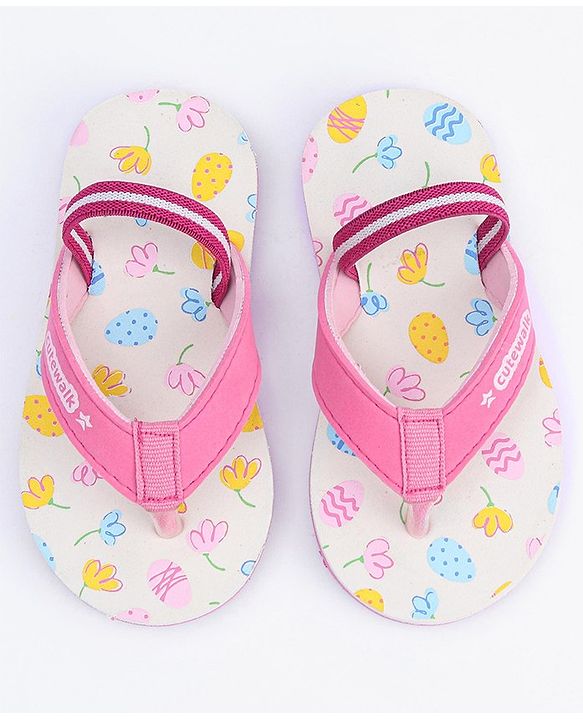 Cute Walk by Babyhug Flip Flops with Back Strap Floral Print - Pink