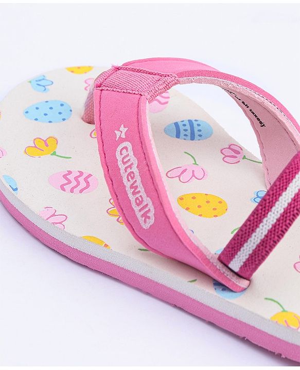 Cute Walk by Babyhug Flip Flops with Back Strap Floral Print - Pink
