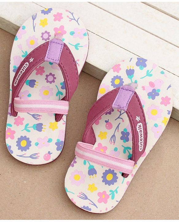 Cute Walk by Babyhug Slip On Flip Flops with Back Strap Floral Print - Pink