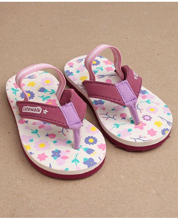 Cute Walk by Babyhug Slip On Flip Flops with Back Strap Floral Print - Pink