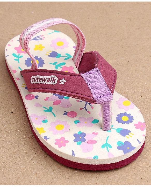 Cute Walk by Babyhug Slip On Flip Flops with Back Strap Floral Print - Pink