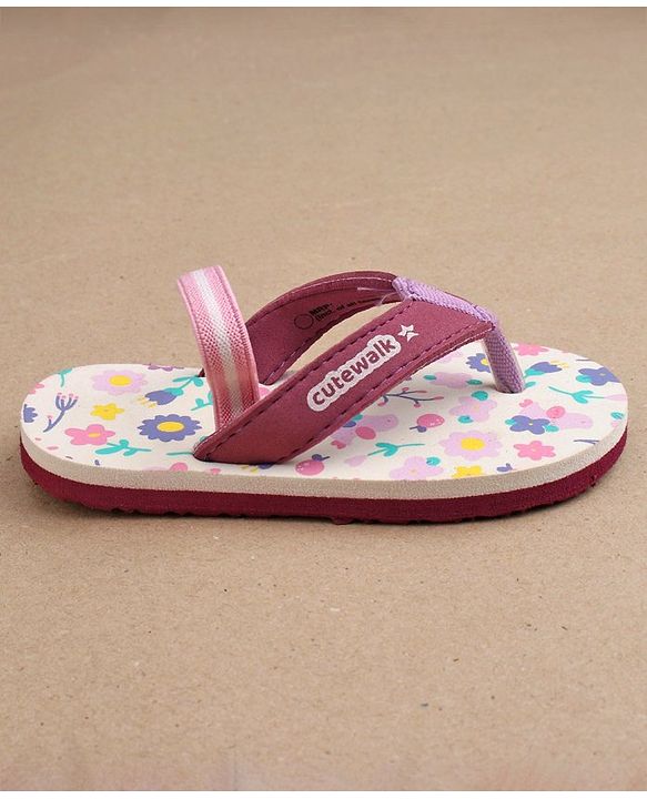 Cute Walk by Babyhug Slip On Flip Flops with Back Strap Floral Print - Pink