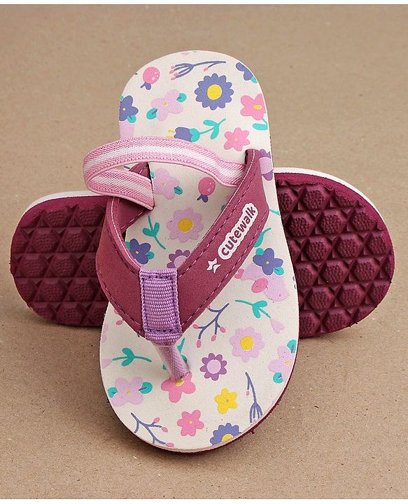 Cute Walk by Babyhug Slip On Flip Flops with Back Strap Floral Print - Pink