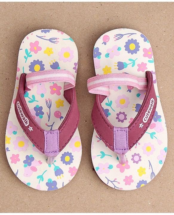 Cute Walk by Babyhug Slip On Flip Flops with Back Strap Floral Print - Pink