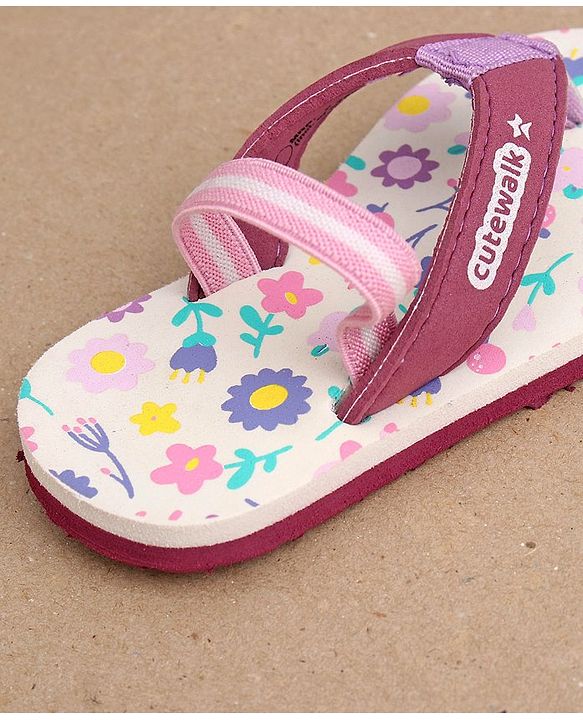 Cute Walk by Babyhug Slip On Flip Flops with Back Strap Floral Print - Pink
