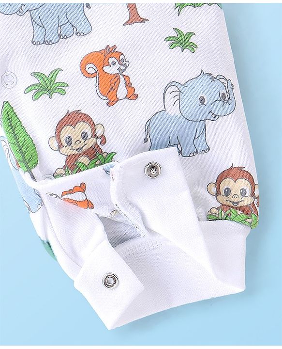Babyhug 100% Cotton Interlock Knit Romper Animal Print - White