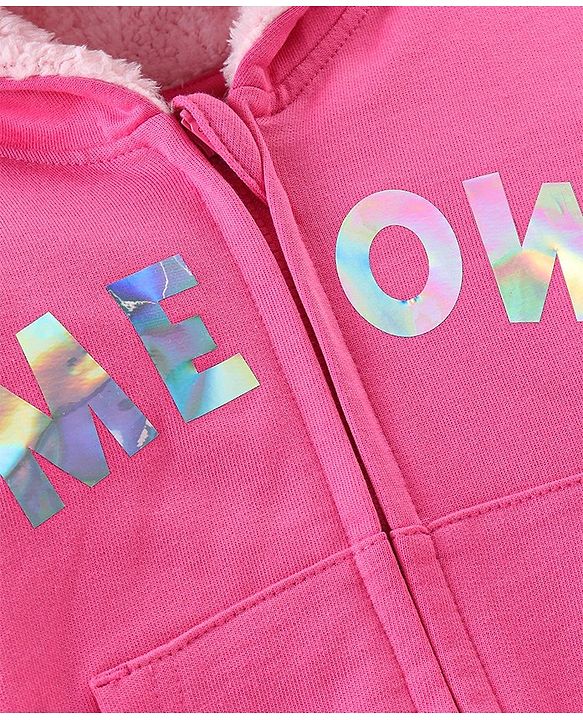Babyhug Cotton Knit Full Sleeves Hooded Sweat Jacket with Zipper & Kitty Design - Pink