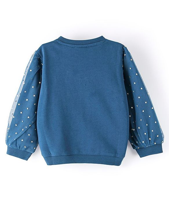 Babyhug Cotton Full Sleeves Sweatshirt With Christmas Graphics Foil Print & Mesh Detailing - Navy Blue