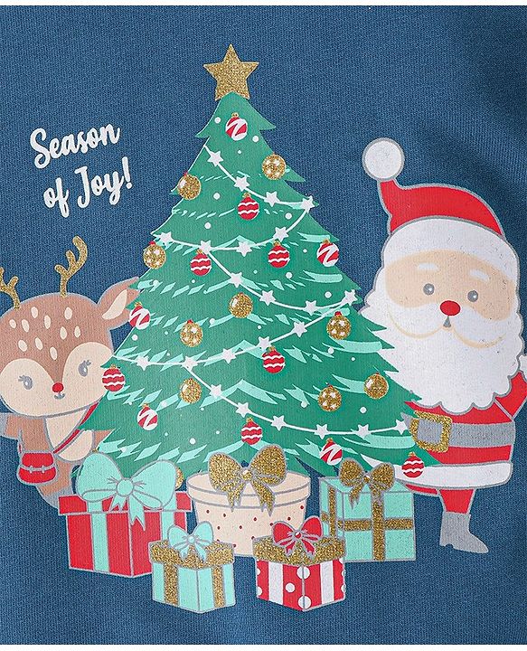 Babyhug Cotton Full Sleeves Sweatshirt With Christmas Graphics Foil Print & Mesh Detailing - Navy Blue
