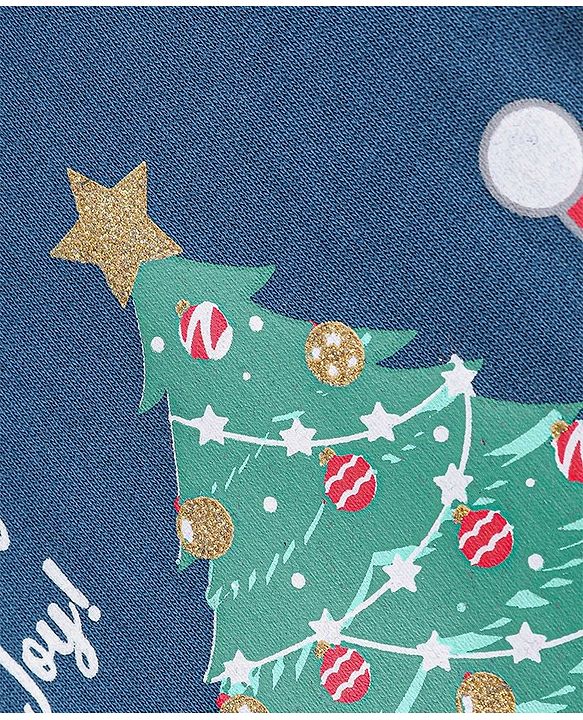 Babyhug Cotton Full Sleeves Sweatshirt With Christmas Graphics Foil Print & Mesh Detailing - Navy Blue
