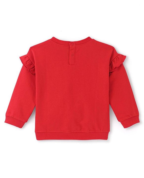 Babyhug Cotton Knit Full Sleeves Sweatshirt with Sequins & Frill Detailing - Red