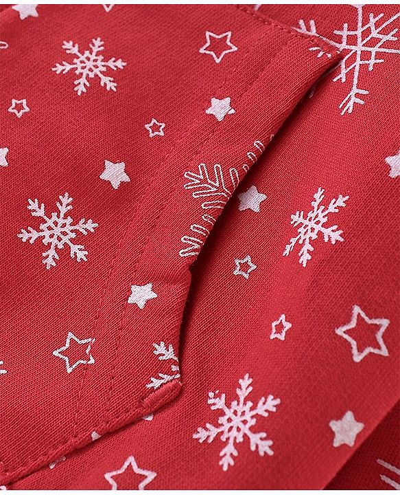 Babyhug Cotton Knit Full Sleeves Sweatjacket With Zipper & Hood Snow Print - Red
