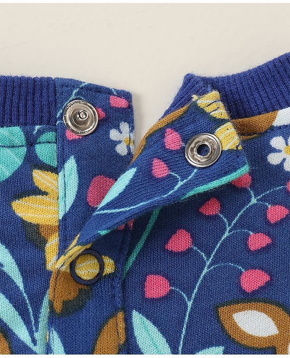 Babyhug 100% Cotton Knit Full Sleeves Sweatshirt With Floral & Deer Print - Navy Blue