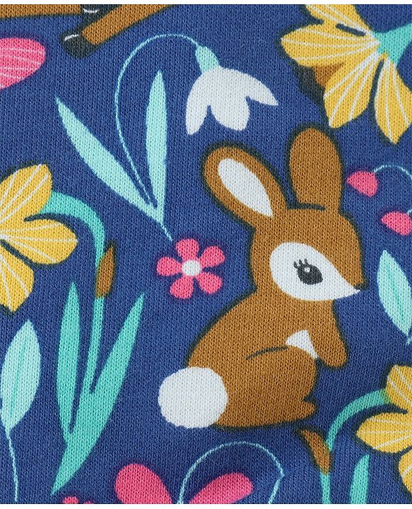 Babyhug 100% Cotton Knit Full Sleeves Sweatshirt With Floral & Deer Print - Navy Blue
