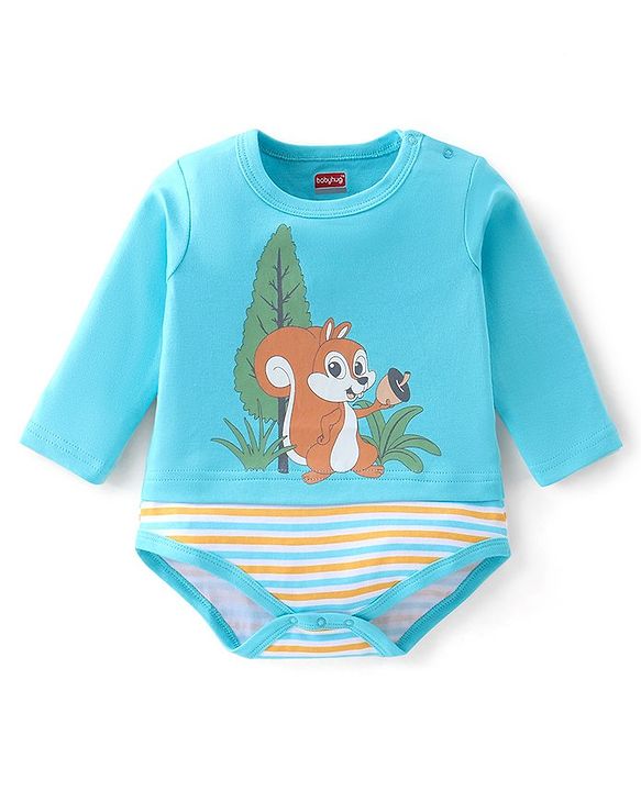 Babyhug 100% Cotton Knit Full Sleeves Onesie Squirrel Print - Blue