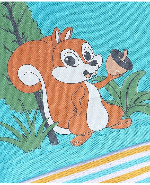 Babyhug 100% Cotton Knit Full Sleeves Onesie Squirrel Print - Blue