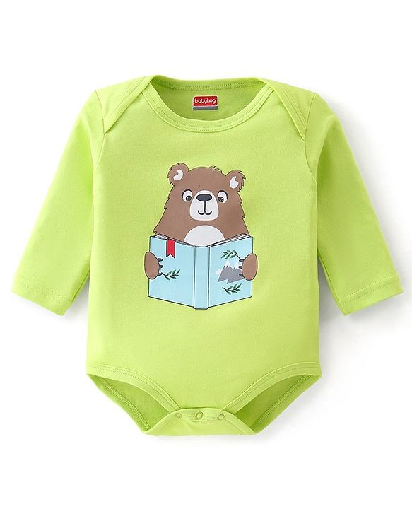 Babyhug 100% Cotton Knit Full Sleeves Onesie Bear Print - Green