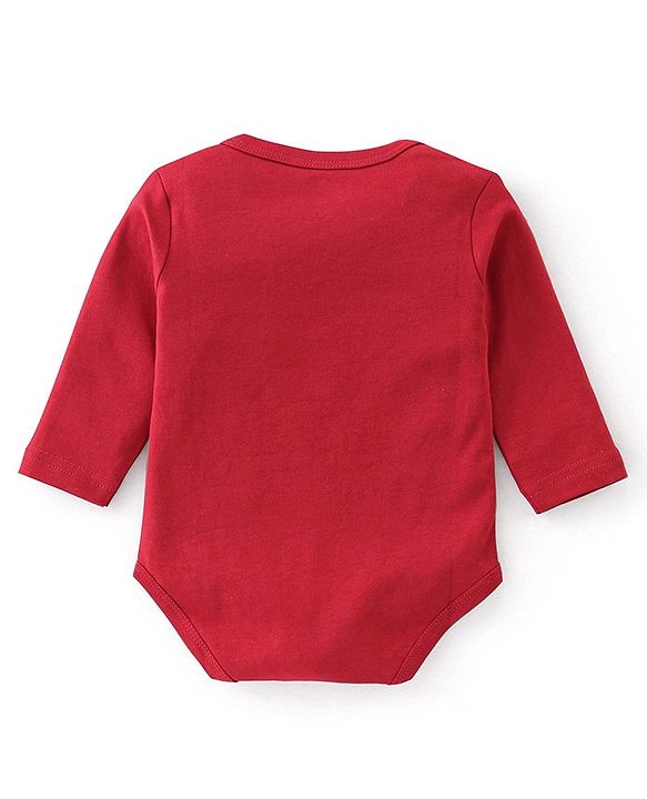 Babyhug 100% Cotton Interlock Knit Full Sleeves Onesies With Leggings Cap & Mittens Booties Stripes & Fox Print - Red