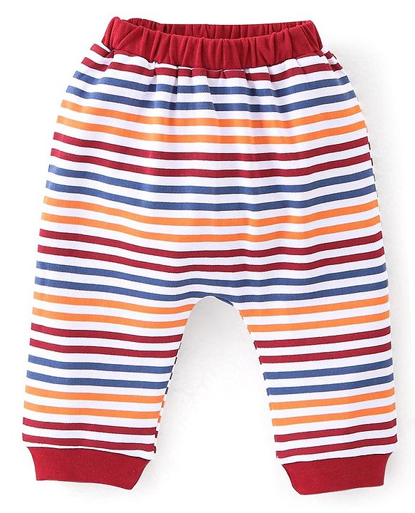 Babyhug 100% Cotton Interlock Knit Full Sleeves Onesies With Leggings Cap & Mittens Booties Stripes & Fox Print - Red