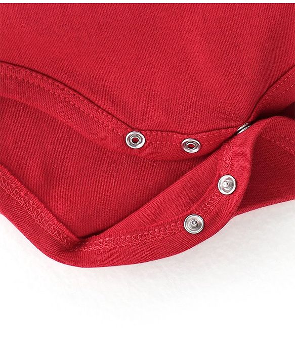 Babyhug 100% Cotton Interlock Knit Full Sleeves Onesies With Leggings Cap & Mittens Booties Stripes & Fox Print - Red