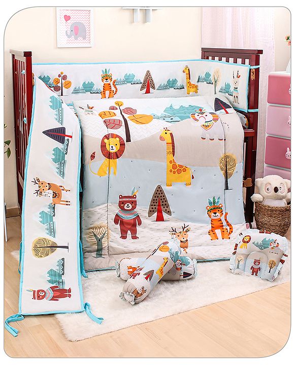 Babyhug Cotton Crib Bedding Set Elephant Print -Multicolor