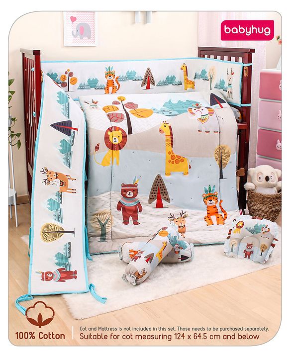 Babyhug Cotton Crib Bedding Set Elephant Print -Multicolor
