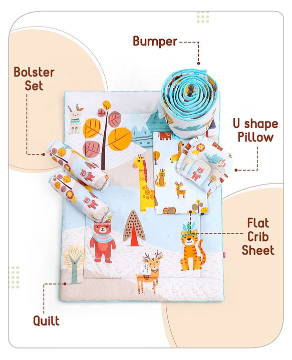 Babyhug Cotton Crib Bedding Set Elephant Print -Multicolor