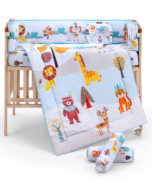 Babyhug Cotton Crib Bedding Set Elephant Print -Multicolor