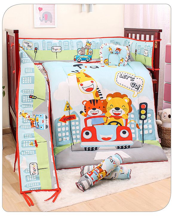 Babyhug Cotton Crib Bedding Set Elephant Print -Multicolor
