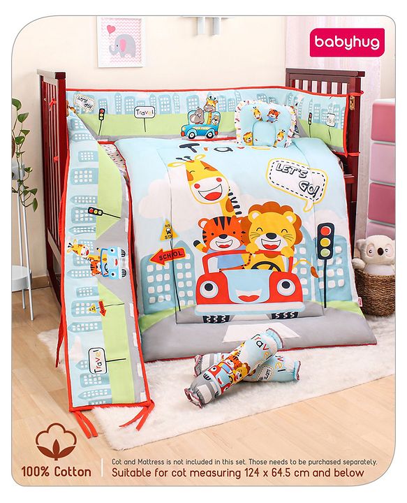 Babyhug Cotton Crib Bedding Set Elephant Print -Multicolor