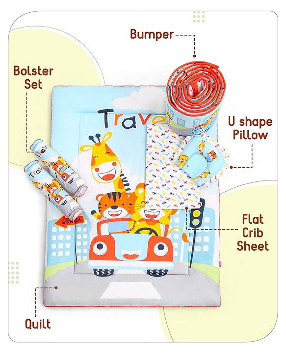 Babyhug Cotton Crib Bedding Set Elephant Print -Multicolor