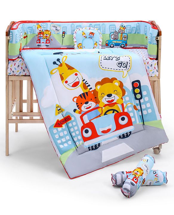 Babyhug Cotton Crib Bedding Set Elephant Print -Multicolor