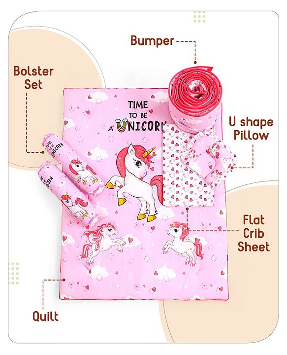 Babyhug Cotton Crib Bedding Set Elephant Print -Multicolor