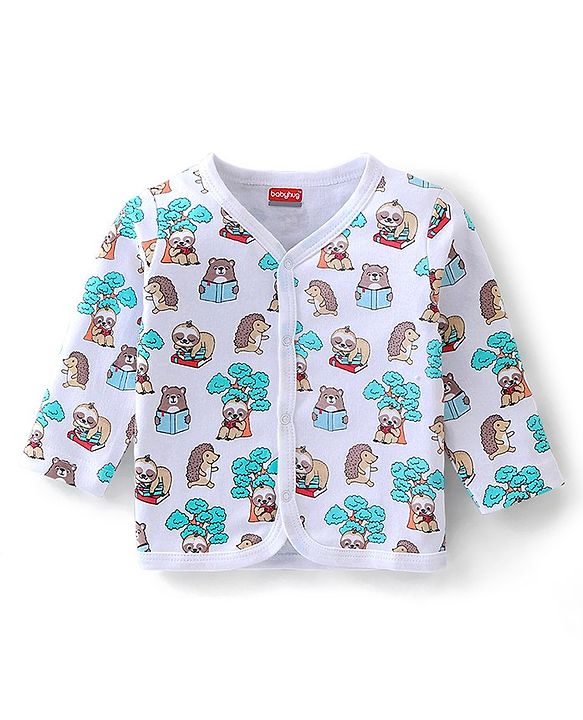 Babyhug 100% Cotton Knit Full Sleeves Front Open Vest Sloths Print Pack of 3 - Multicolour