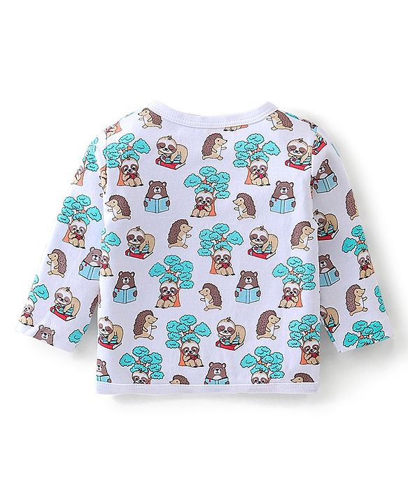 Babyhug 100% Cotton Knit Full Sleeves Front Open Vest Sloths Print Pack of 3 - Multicolour