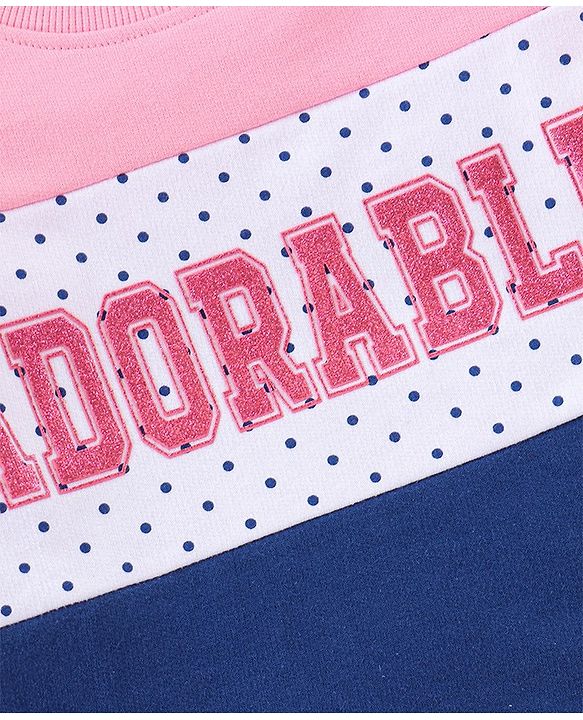 Babyhug 100% Cotton Full Sleeves Text Printed Top and Lounge Pant - Pink & Blue