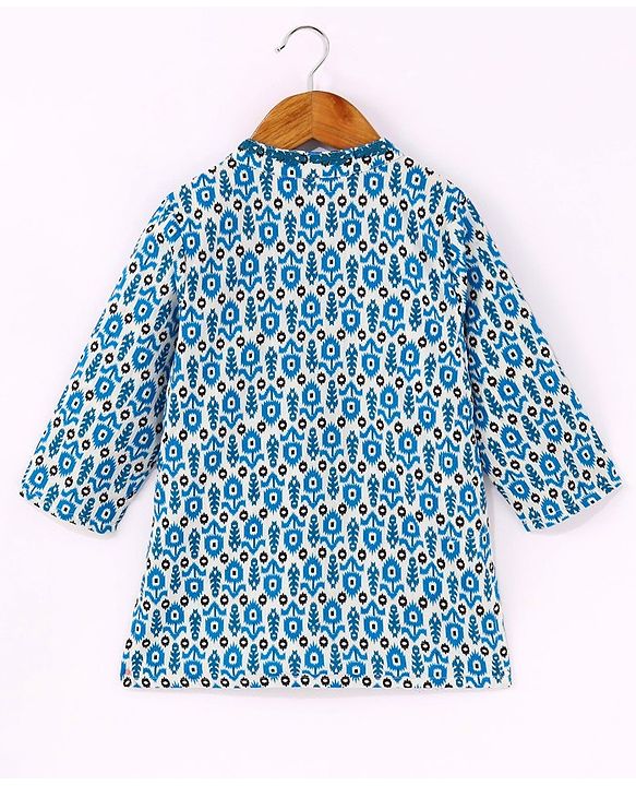 Babyhug 100% Cotton Full Sleeves All Over Floral Printed Dhoti Kurta Set- Blue
