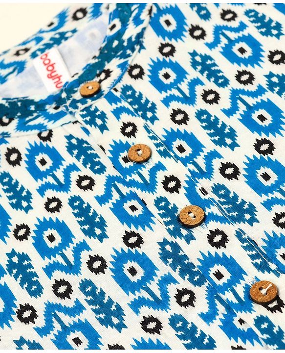 Babyhug 100% Cotton Full Sleeves All Over Floral Printed Dhoti Kurta Set- Blue