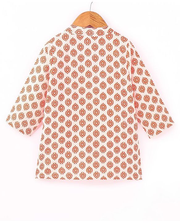 Babyhug Cotton Woven Full Sleeves Kurta & Dhoti Set Ajrakh Print - Orange