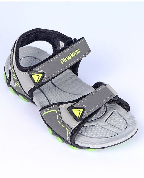 Pine Kids Velcro Closure Sandals with Logo Print - Grey
