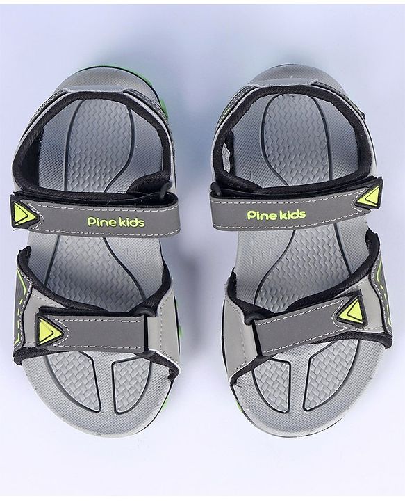 Pine Kids Velcro Closure Sandals with Logo Print - Grey