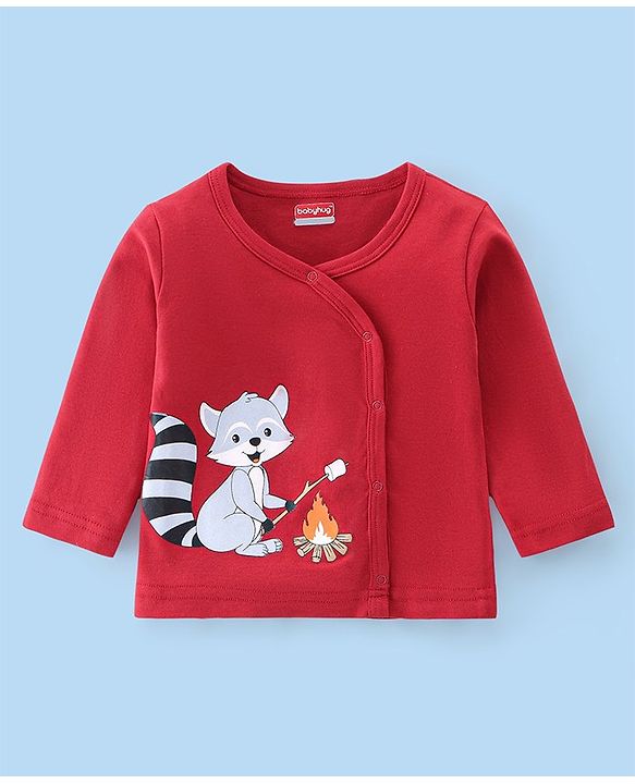 Babyhug 100% Cotton Full Sleeves Front Open Vest Foxy Printed Pack of 3 - Red & White