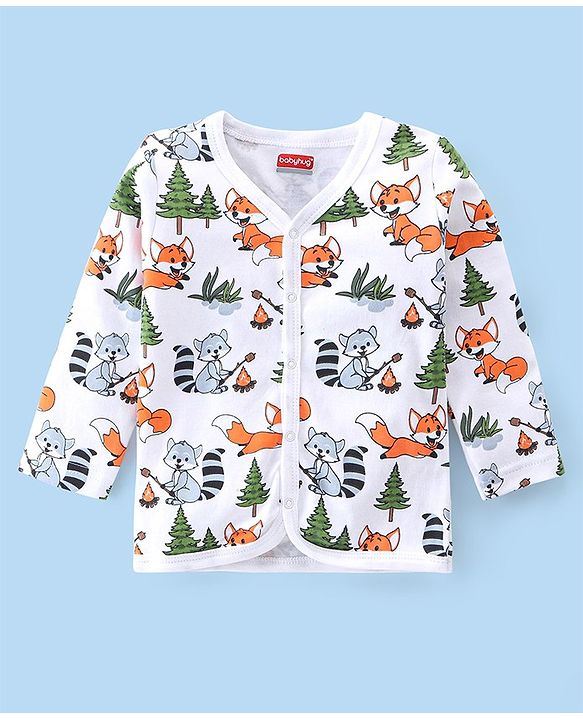 Babyhug 100% Cotton Full Sleeves Front Open Vest Foxy Printed Pack of 3 - Red & White